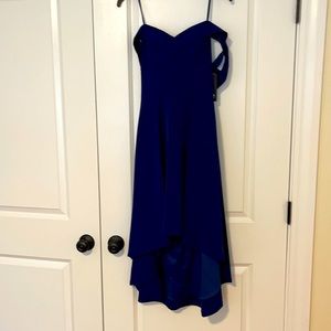 Aidan Mattox off the shoulder navy crepe dress